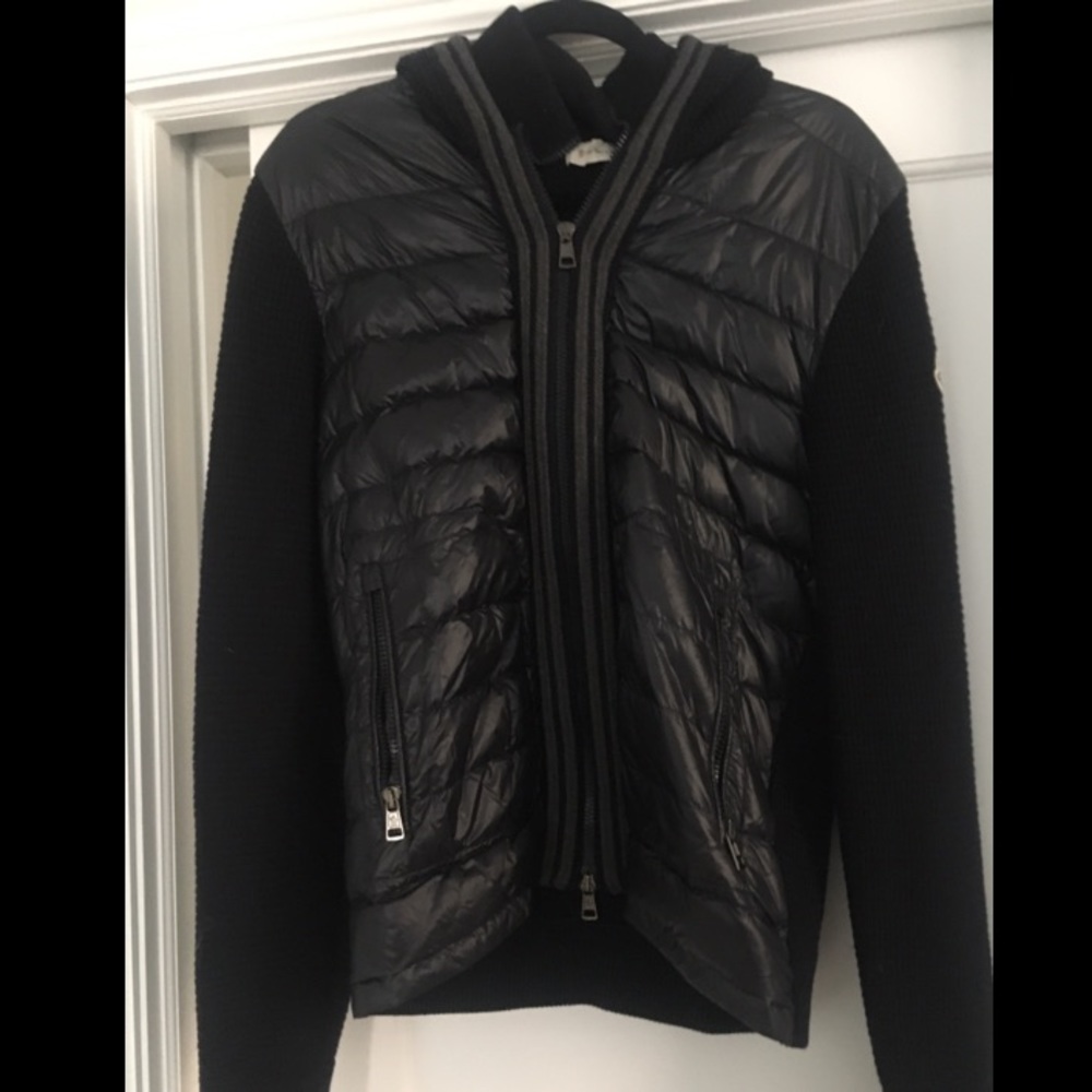 Moncler Quilted Down and Knit Jacket Navy